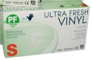 Gloves Vinyl Powder Free BLUE Sml 100